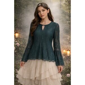 Ultra Pink Womens Top Small Teal Lace Fairy Faerie Whimsigoth Victorian Romantic